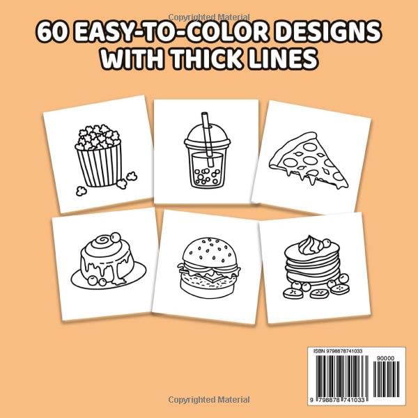 Food & Snacks Coloring Book: Fun and Simple Drawings with Bold Lines for Easier Coloring (Suitable for Both Kids & Adults) WoodArtSupply