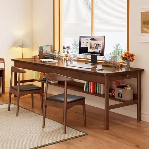 Ytaoka 70.86" Long Solid Wood Desk with 3 Drawers Home Office Computer Desk Mid Century Modern Large Study Writing Desk Simple Real Wood Desk Study Table Workstation, Walnut Ytaoka