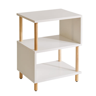 Aibiju White Night Stand with Open Storage Shelf, Wood Nightstand S Shape, Bed Side Table 3 Tier 20 inch high, End Table White/Natural Wood YD-TM152W