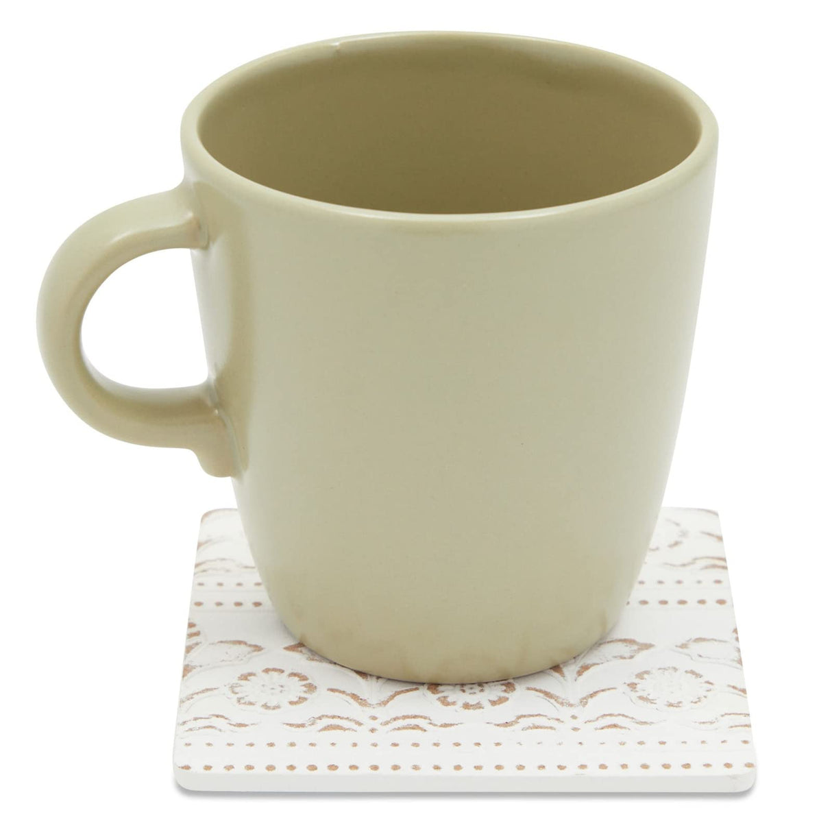 Juvale Set of 6 White Wooden Coasters with Holder for Drinks, Coffee Table, and Floral Farmhouse Decor (3.8 Inches) Juvale