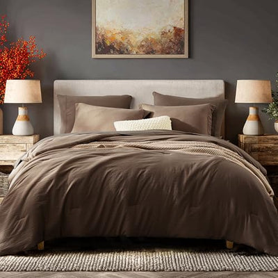 WRENSONGE King Size Comforter Set- 7 Pieces Soft Chocolate Brown Bed in a Bag King with Fitted Sheet, Flat Sheet, 2 Pillow Shams, and 2 Pillowcases-Warm King Bedding Set for All Season