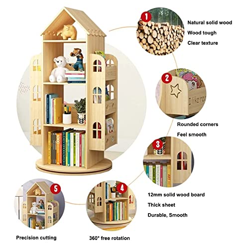 4-Tier Rotating House-Shaped Bookshelf with 360° Turntable for Home and Office WoodArtSupply