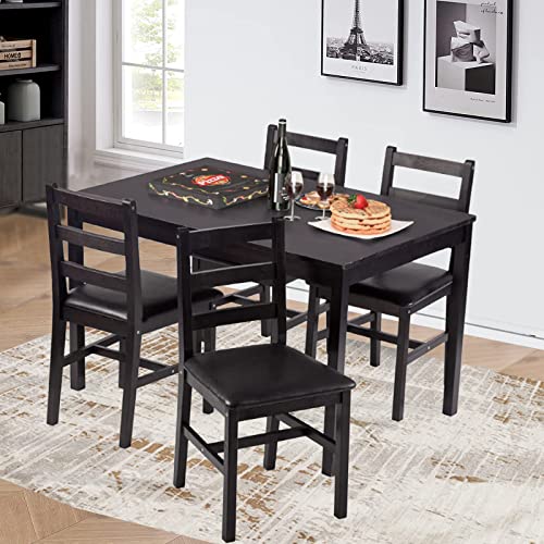 Hudada Dining Table Set for 4, 5 Piece Kitchen Table Set, Kitchen Table and Chair for 4 Person, Breakfast Table Set Small Dining Room Table Set for Home Kitchen Living Room Restaurant, Brown Hudada
