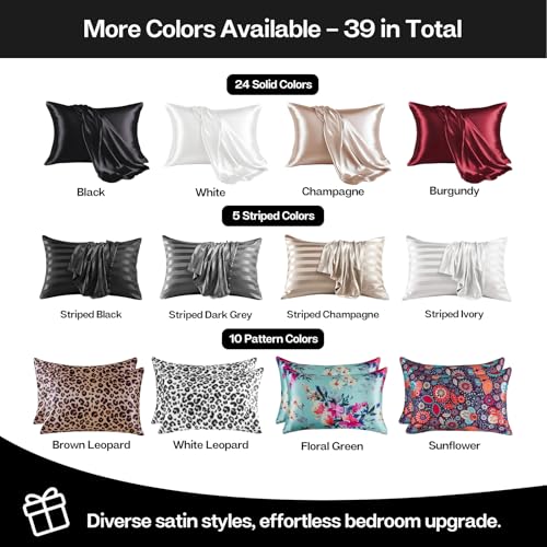 MR&HM Satin Pillowcase for Hair and Skin, Silk Satin Pillowcase 2 Pack, Queen Size Pillow Cases Set of 2, Silky Pillow Cover with Envelope Closure (20x30, Black) MR&HM
