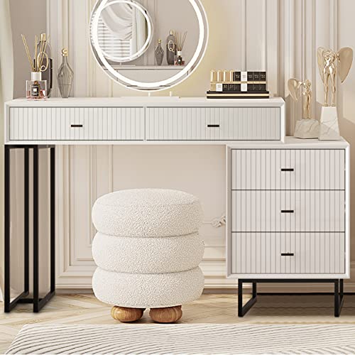 UEV Large Vanity Desk with Drawers,Makeup Vanity Set with Movable 3-Drawer Chest,Modern Makeup Vanity Dressing Table(White) UEV