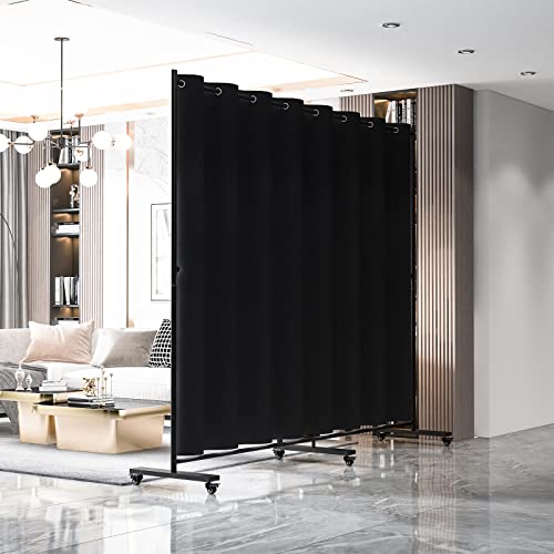 Madamera Adjustable Room Divider, 7 ft x 10 ft, 4 Rolling Wheels Curtain Divider Stand, Black Metal Frame, Blackout Curtain & Portable Tool, Expandable Screen for Office, Bedroom, Kitchen (Black) Madamera