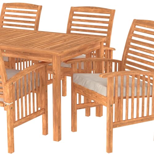 Walker Edison Rendezvous Modern 7 Piece Solid Acacia Wood Outdoor Dining Set, Set of 7, Brown Walker Edison