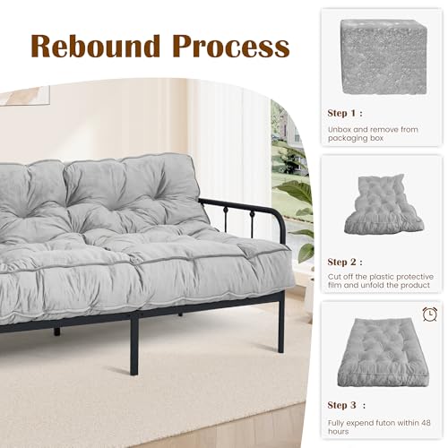 Futon Mattress Full Size 54" x 80", 8" Thick Floor Mattress for Adults, Foldable Sofa Couch Bed with Shredded Foam Filling, Comfy Sleeping Mat for Guest, Camping, Dorm, Light Gray(Frame Not Included) Bliss Homey