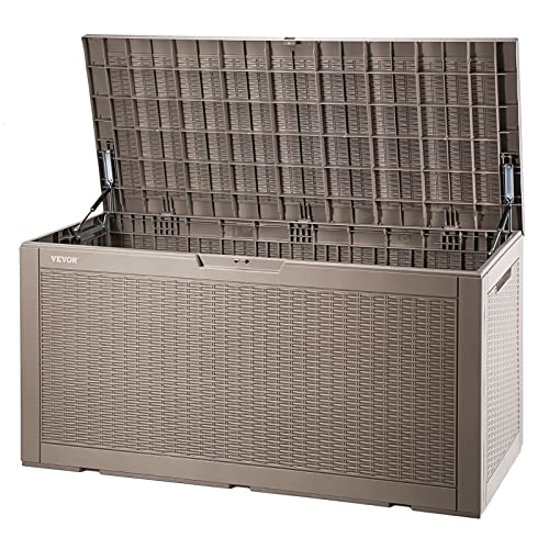 VEVOR Deck Box, 100 Gallon Outdoor Storage Box, 48.0" x 21.5" x 24.5", Waterproof PP Deckbox with Aluminum Alloy Padlock, for Patio Furniture, Pool Toys, Garden Tools, Outdoor Cushions, Gray VEVOR