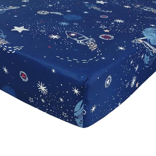 MAG 3 Pcs Bedding Sheet Set,Space Galaxy Planets Stars Queen Sheet Set,for Kids Teens Boys Girls and Space-Lovers,Microfiber with 1 Fitted Sheet 14'' Deep Pocket and 2 Pillowcases. MAG