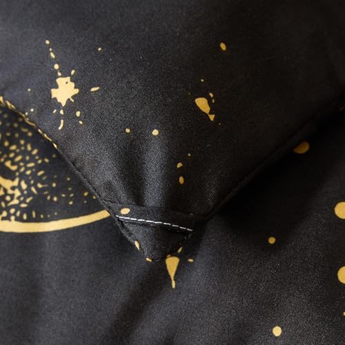 Caressma Black Comforter Moon Star Teen Boy Girl Galaxy Bedding Microfiber Twin Size Set 2 Pieces for All Seasons with Pillowcase Caressma
