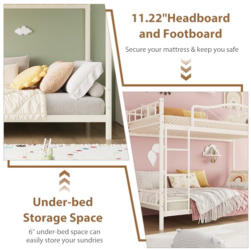 GarveeHome Bunk Bed Twin Over Twin, Heavy Duty Metal Bunk Bed with Safety Guardrail & Ladder, 400 LBS Weight Capacity, Space-Saving Design, Noise Free, No Box Spring Needed, Easy Assemble GarveeHome