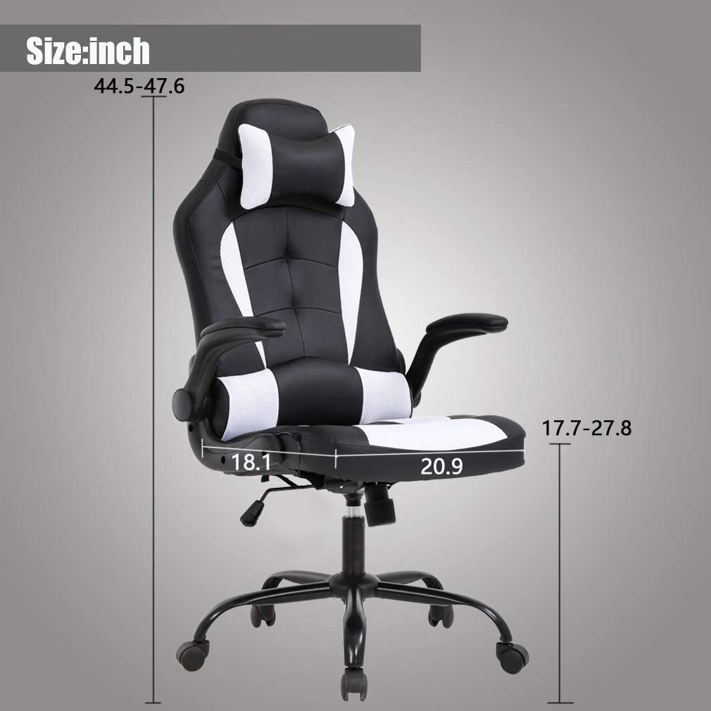 Gaming Chair Racing Style Office Chair High Back Desk Chair Executive PU Leather Rolling Task Swivel Computer Chair with Lumbar Support Headrest, White FDW