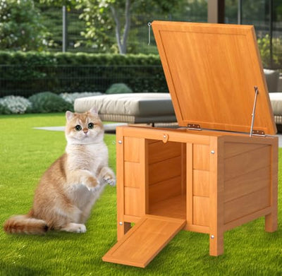 Wooden Cat Litter Box Enclosure Furniture, Weatherproof Cat House Hideout, Guinea Pig Cages with Lockable Door, for Squirrel, Ducks, Tortoises, Pigeons, Small Animals - 16.93" L x 16.54" W x 20.08" H
