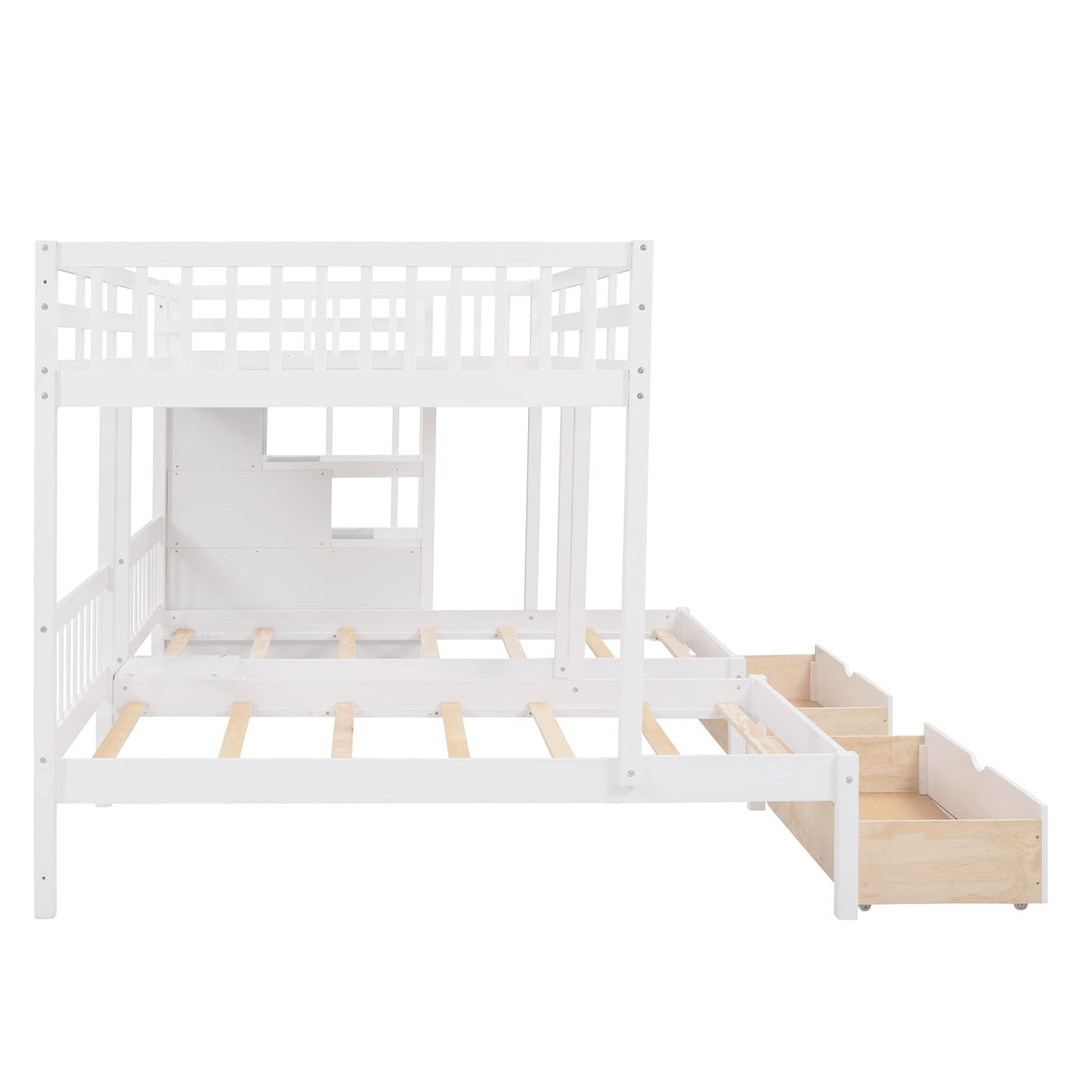 Harper & Bright Designs Triple Bunk Beds with Drawers, Wood Full Over Twin & Twin Bunk Bed with Storage Staircase, Triple Bed for Kids,3 Bed Bunk Beds with Storage for Girls Boys,White Harper & Bright Designs