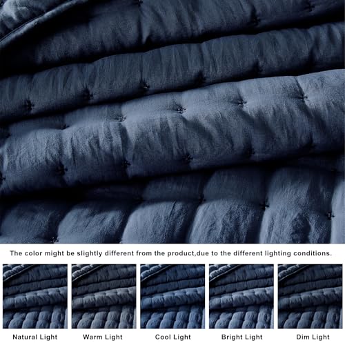 WDCOZY Navy Blue Twin Size Quilt Bedding Sets with Pillow Sham, Lightweight Soft Bedspread Coverlet, Quilted Blanket Thin Comforter Bed Cover, All Season Summer Spring, 2 Pieces, 68x90 inches WDCOZY