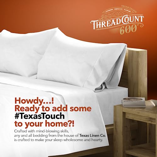 TEXAS LINEN CO. Luxury Egyptian Cotton King Size Sheet Set - 600 Thread Count 4 PC Deep Pocket Fitted and Flat Sheets, Soft, Cooling Extra Long Staple Hotel-Quality Bedding with Sateen Weave - White TEXAS LINEN CO.