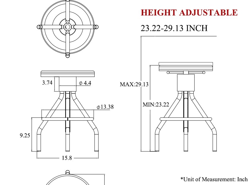 LOKKHAN Set of 2 Industrial Bar Stool-Height Adjustable Swivel Wood and Metal Bar Stool,Farmhouse Stool,Extra Tall Pub Height,23"-29" LOKKHAN