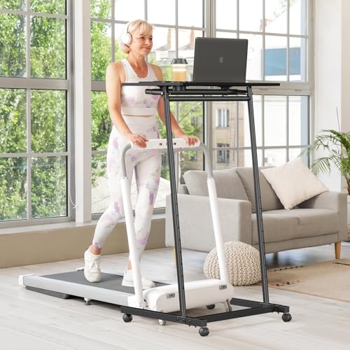 Eocnrhe Treadmill Desk, Mobile Small Standing Desk with Wheels for Walking Pad, Portable Table for Laptop, Rolling Table Adjustable Height, Bedside Table,Black Eocnrhe