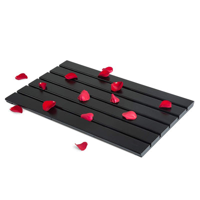 GOBAM Bamboo Bath Mat, Large, 26 x 15.8 x 1.3 inch - Non-Slip Floor Mat for Bathroom, Spa, Sauna, Kitchen, Indoor & Outdoor Spaces, Shower Mat for Bathroom Decor - (Black, 26" long)