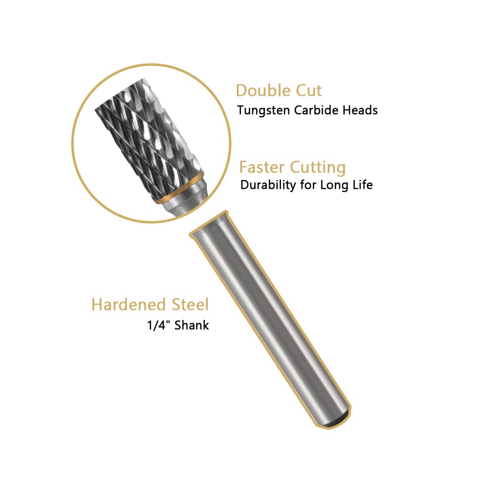 HIDOTOL Carbide Burr Set 1/4" Shank 10PC Tungsten Double Cut Carbide Rotary Burr Set for Metal and Wood Carving, Grinding, Polishing, Engraving, Drilling in Sturdy Round Case. HIDOTOL