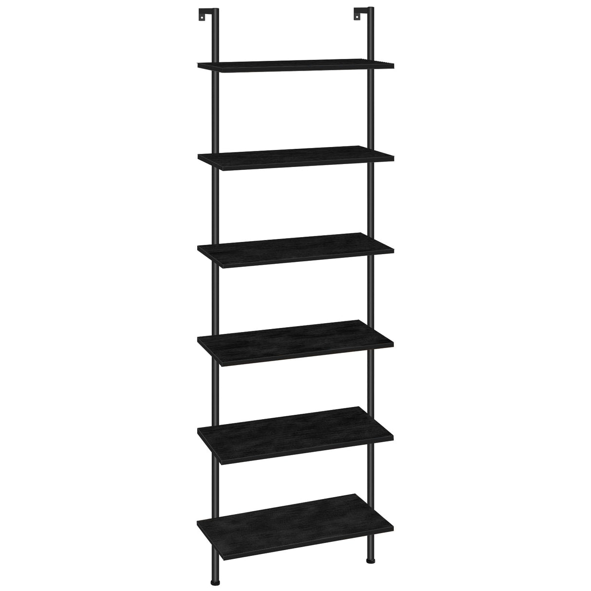 HOOBRO DIY Ladder Shelf, 6-Tier Wall Mounted Bookshelf, Office Vertical Bookcase, Wooden Storage Shelves for Home Office, Bedroom, Black BB65CJ01 HOOBRO