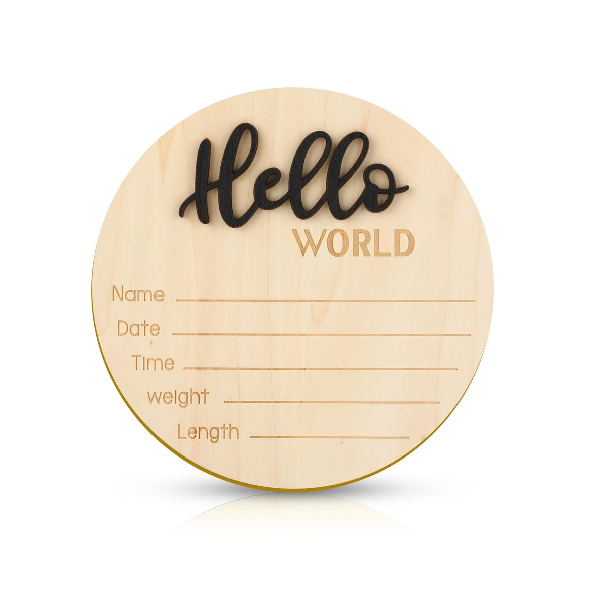 Baby Announcement Sign, 5.9 Inch Wooden Hello World Newborn Welcome Sign Birth Baby Name Plaques for Photo Props Baby Shower Hospital Nursery(Black) NQEUEPN