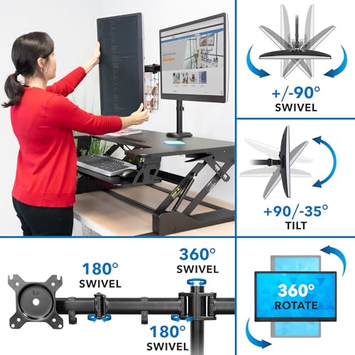 Mount-It! Standing Desk Converter Dual Monitor, 2 Screen Mounts Included, Height Adjustable Desk Riser in Black, Stand Up Desk Convertor Large 36" Wide, Sit Stand Convertor with Manual Lift Gas Spring Mount-It!