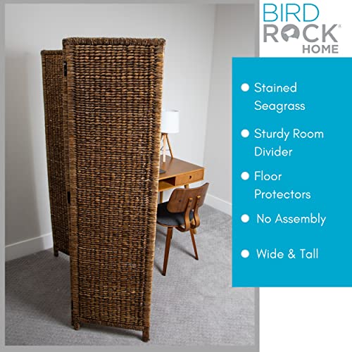 BIRDROCK HOME 3 Panel Seagrass Room Divider - Brown Wash - Folding Sections - Partition Screen - Hand Woven Abaca - Home Decor BIRDROCK HOME