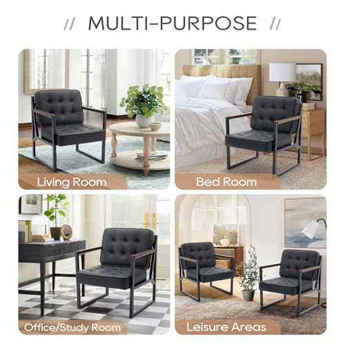 COLAMY Mid Century Modern Accent Chair Set of 2, Comfy Living Room Chair, Black Leather Accent Chair, Faux Leather Reception Armchair with Metal Legs for Living Room Bedroom Reception Office, Black COLAMY