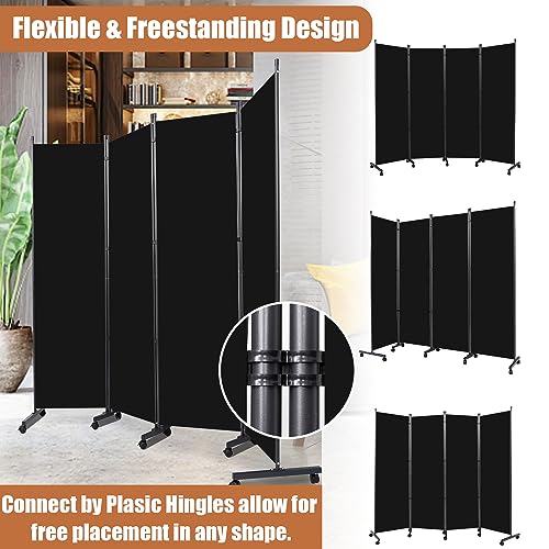 Room Divider Portable 88'' Partition Room Dividers and Folding Privacy Screens 4 Panel Wall Divider for Room Separation, Freestanding Fabric Room Divider Panel with Wheels for Home Office Hospital HOMSCREENER