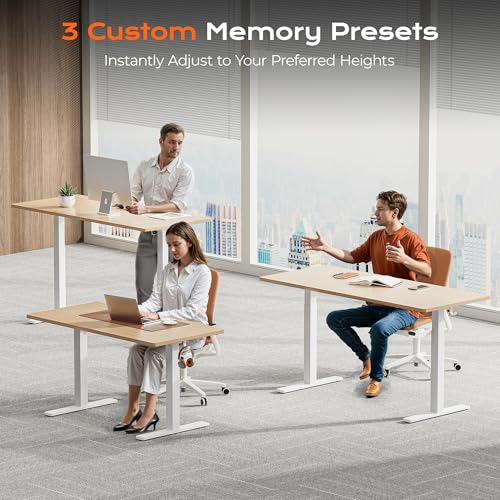 Huuger Dual Motor Electric Standing Desk Frame, Sit Stand up Desk Leg for 47.2” to 86.6” Desktop, Computer Desk Leg with Cable Tray, 3 Memory Height Presets, 2 Hooks, White Frame Only Huuger