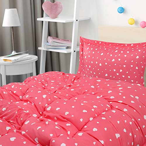 Utopia Bedding Heart Pink Kids Comforter Set with 2 Pillow Shams, 3 Piece Soft Microfiber Twin Bed Comforter with Pillow Shams, Printed Kids Bedding for Boys and Girls, Breathable,Easy Care Utopia Bedding
