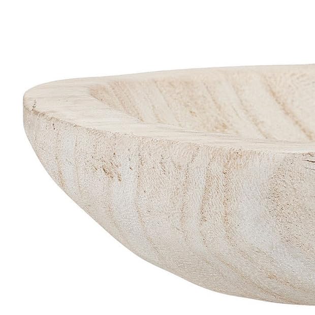 Bloomingville Hand-Carved Paulownia Wood Bowl with Whitewashed Finish Bloomingville