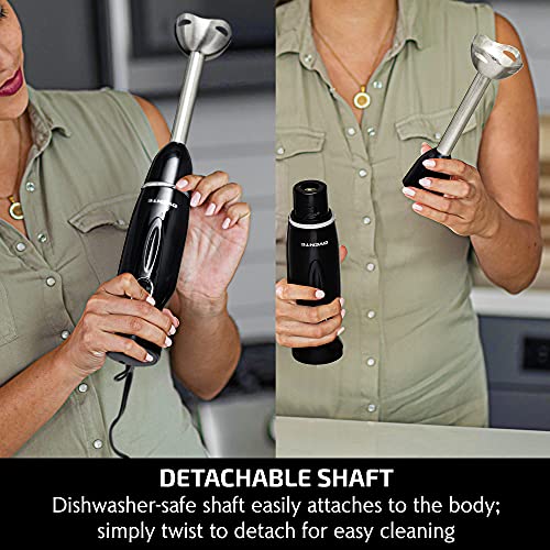 OVENTE Electric Immersion Hand Blender 300 Watt 2 Mixing Speed with Stainless Steel Blades, Powerful Portable Easy Control Grip Stick Mixer Perfect for Smoothies, Puree Baby Food & Soup, Black HS560B OVENTE