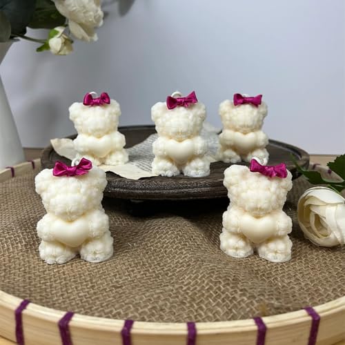 Midnadiy Rose Bear Candle Mold,Teddy Bear Silicone Molds for Candle Making,Epoxy Resin Bears Molds for DIY Candle, Valentine's Day Gift, Birthday Gifts, Home Decor Crafts (Mini)