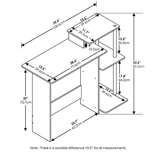 Furinno Efficient Home Laptop Notebook Computer Desk with Square Shelves, Espresso/Black Furinno