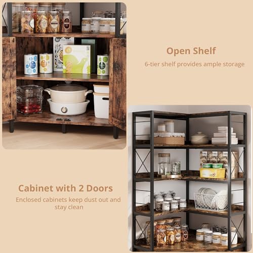 IRONCK Bookshelves 6 Tiers, Corner Bookshelf with Baffles, Bookshelves and Bookcases with Doors, Industrial Display Bookshelf for Living Room, Kitchen IRONCK