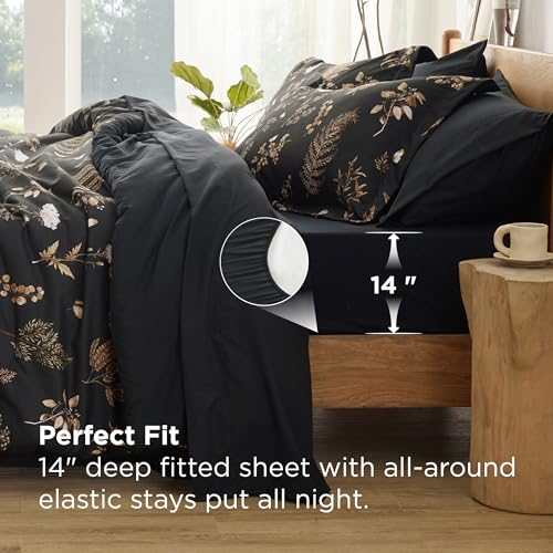Bedsure Black Full Comforter Set - 7 Pieces Floral Bedding Sets Full Bed in a Bag with Reversible Botanical Flowers Comforter, Sheets, Pillowcases & Shams Bedsure