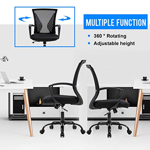 BestOffice Office Chair Ergonomic Desk Chair Mesh Computer Chair with Lumbar Support Armrest Mid Back Rolling Swivel Adjustable Task Chair for Women Adults, Black BestOffice