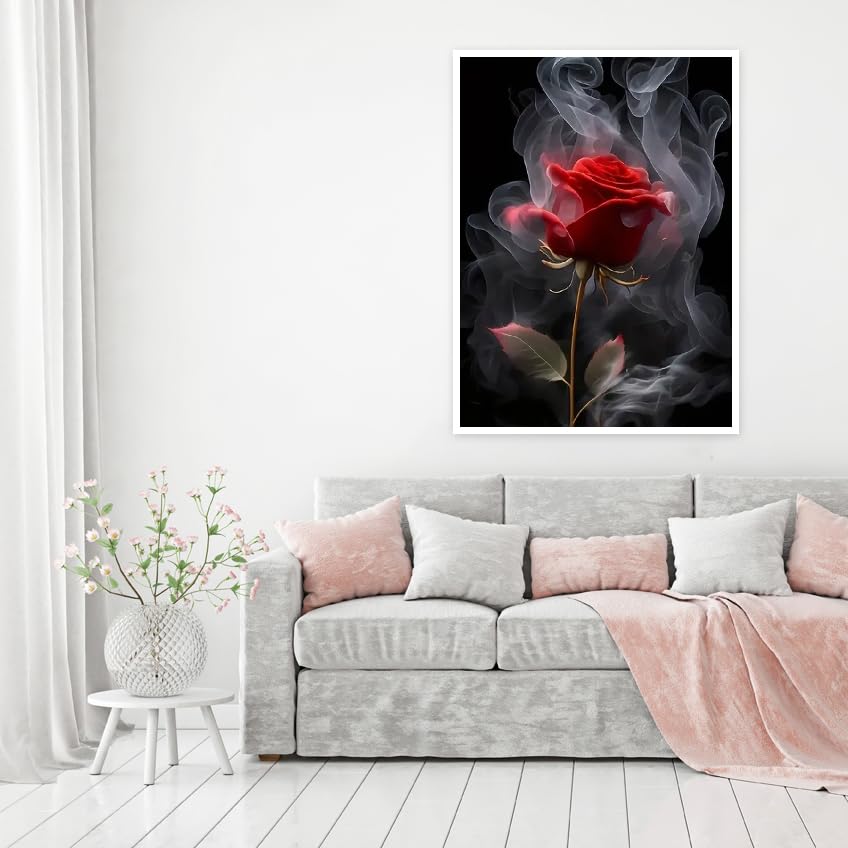 MOMDEDP 5D Rose Diamond Painting Kits for Adults Beginners, Red Flower Diamond Art Kit,DIY Full Round Drill Diamond Dot Gem Art Kits for Adults,Home Wall Decor 12x12 Inch MOMDEDP