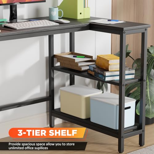PayLessHere 39 Inch L-Shaped Computer Desk,Gaming Desk with Durable Metal Frame,Corner Desk with Reversible Storage Shelves for Home Office Gaming Study,Black (39 inch) PayLessHere