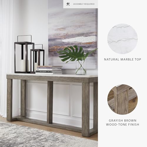 Signature Design by Ashley Loyaska Casual Sofa Table with Marble Top, Brown & White Signature Design by Ashley