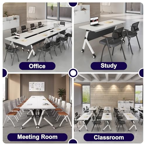 MOFGOE Folding Conference Table, Mobile Training Table with Silent Wheels, Large Wood Training Table, Meeting Mobile Combined Desk, for Office Conference Room Classroom, Modular,4 Pack,47x20x30 Inch MOFGOE