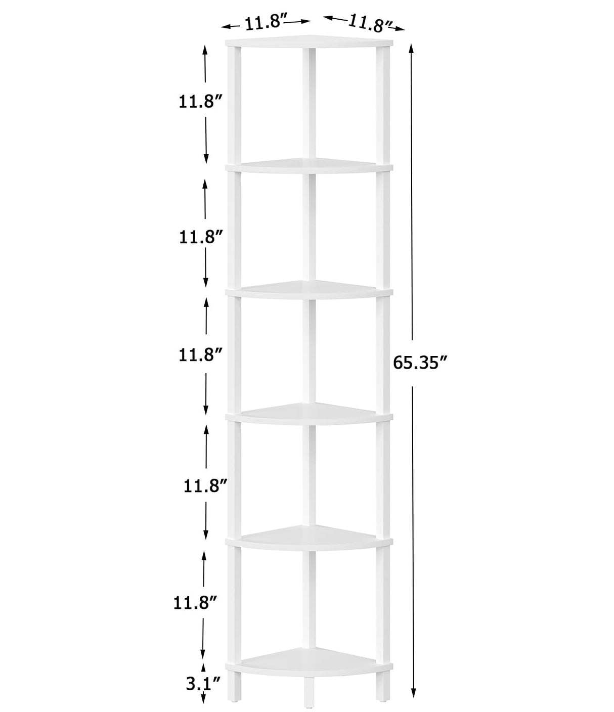 VIMBER Corner Shelf, 6-Tier Corner Bookshelf, Industrial Corner Ladder Shelf, DIY Storage Shelves, Modern Display Shelf for Living Room, Bedroom, Kitchen, Home Office, White UJSJ004W VIMBER