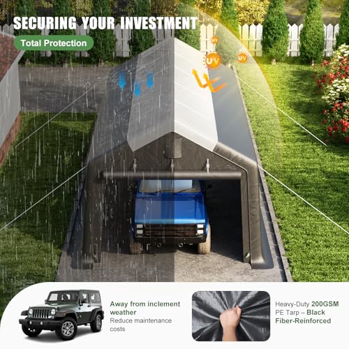 Carport Canopy 12x20FT Heavy Duty with Translucent Roof - Skyview Portable Garage with Reinforced Metal Frame, Zipper Doors, All-Weather Resistant,Waterproof Outdoor Storage Shelter for Cars/RV/ATV WACASA