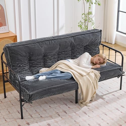 Futon Mattress Full Size 8",Foldable Futon Sofa Couch Bed,Floor Mattress Thick High Density Shredded Foam(Frame Not Included),Medium Firm Japanese Style Sleeping Pad for Guest Bedroom Living,DarkGrey nigwet