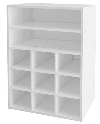 HAIOOU Shoe Cubby, 9-Cube Stackable Wood Shoe Rack Organizer 5-Tier Freestanding Wooden Shoe Stand with 2 Storage Shelf for 10-15 Pairs, Ideal for Apartment, Entryway, Closet Organization - White