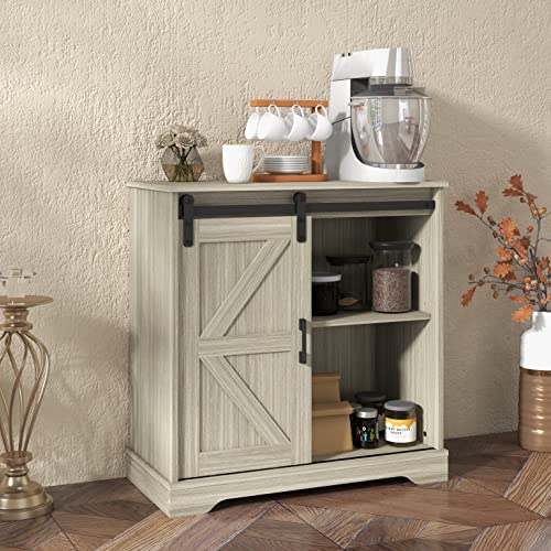 Panana Sliding Barn Door Buffet Sideboard Storage Cabinet Coffee Bar Kitchen Farmhouse Style (Oak) Panana
