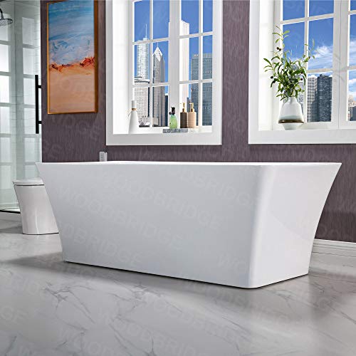 WOODBRIDGE 67" Acrylic Freestanding Bathtub Contemporary Soaking White Tub with Brushed Gold Overflow and Drain,BTS1609 -BG-Drain &O WOODBRIDGE